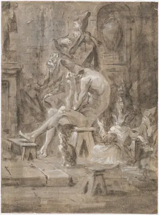 A Penitent at a Quaker Sermon, by Alessandro Magnasco, paint, 1715