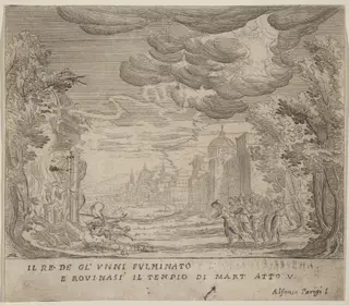 The Striking of the King of the Huns and the Collapse of the Rule of Mart, by Alfonso Parigi II, ink, 1631