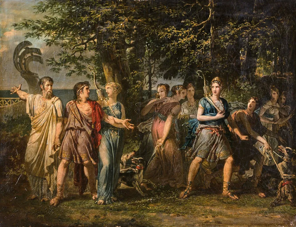 Telemachus, Urged by Mentor, Leaving the Island of Calypso, by Charles Meynier, oil, 1800