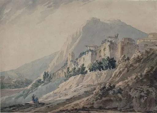 Mountainous landscape with ruined building, by Richard Cooper, watercolor, 1760