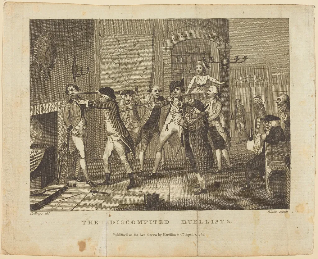 The Discomfited Duellists, by William Blake, ink, 1784