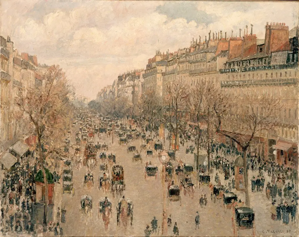 Boulevard Montmartre, sunny afternoon, by Camille Pissarro, oil, 1899