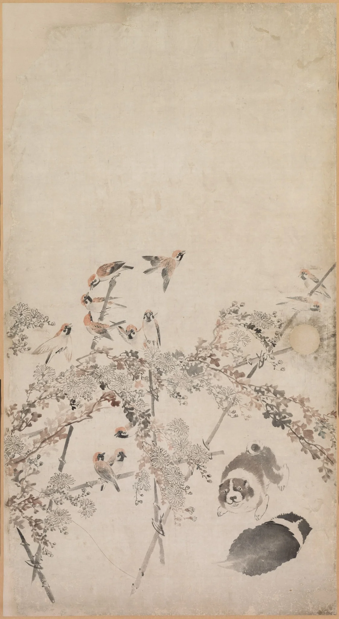 Puppies, Sparrows, and Chrysanthemums, detail