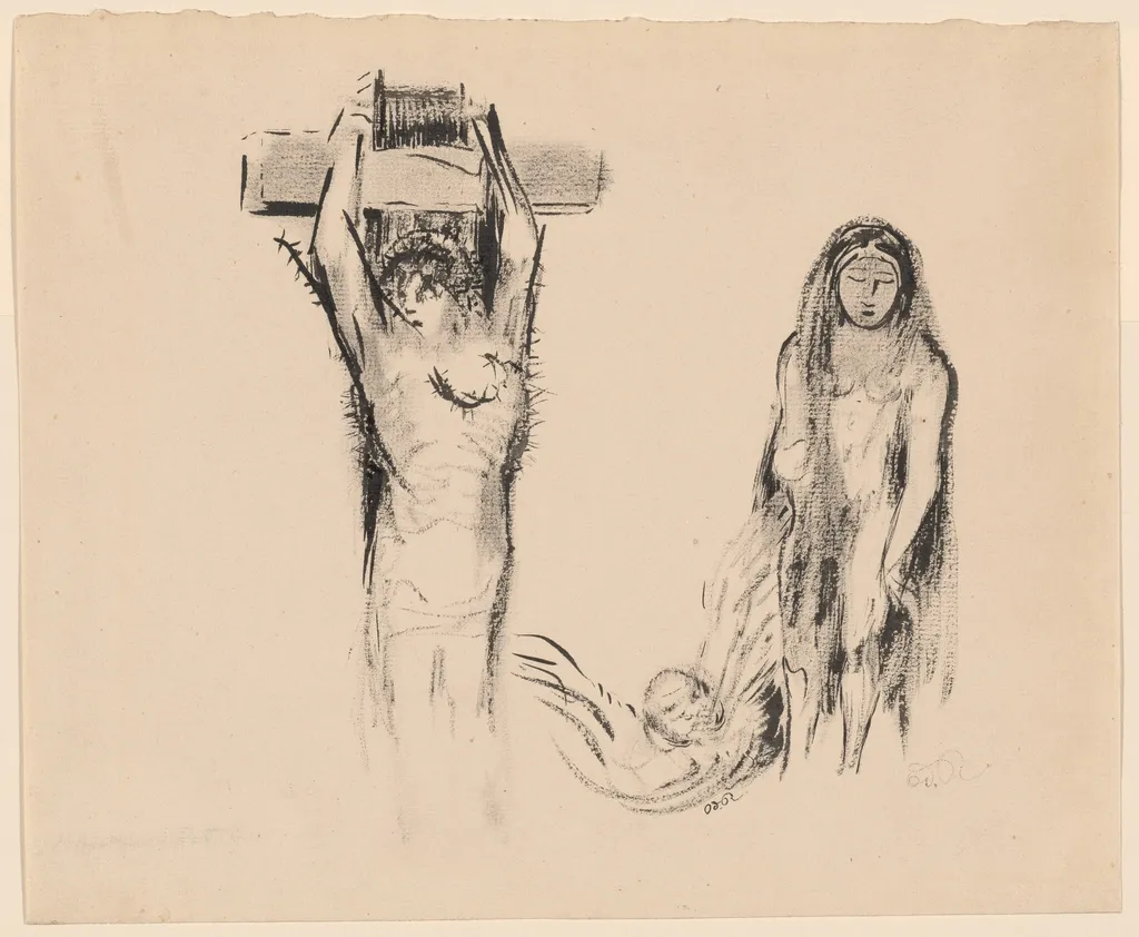 Saint Anthony and the Two Temptresses (Saint Antoine et deux Tentatrices), by Odilon Redon, ink, 1898