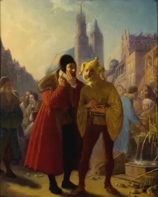Stańczyk Faking a Toothache, by Jan Matejko, oil, 1856