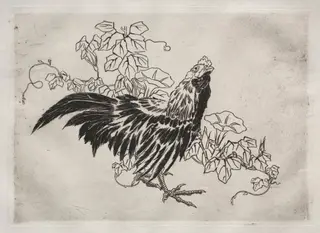 Dinner Service (Rousseau service): Rooster and morning glories (no. 25), by Félix Bracquemond, 1866