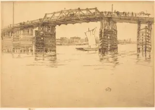 Old Battersea Bridge, by James McNeill Whistler, ink, 1879