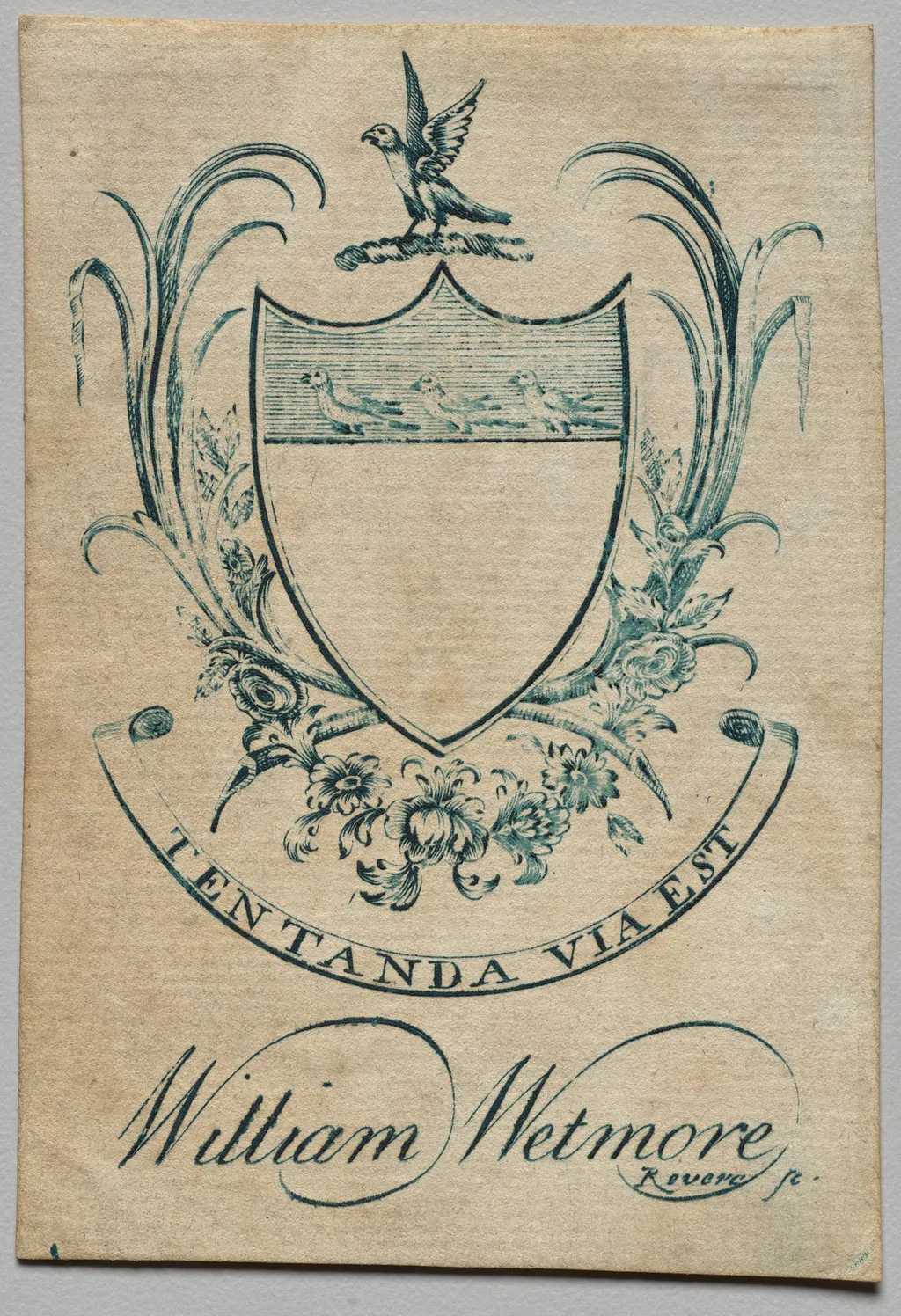 Bookplate:  Coat of Arms with William Wetmore inscribed below, by Paul Revere II, 1782