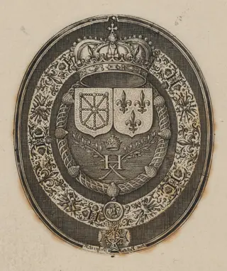 Shields of Henri IV and Maria de Medici [bottom half], by Simon van de Passe, ink, 1621