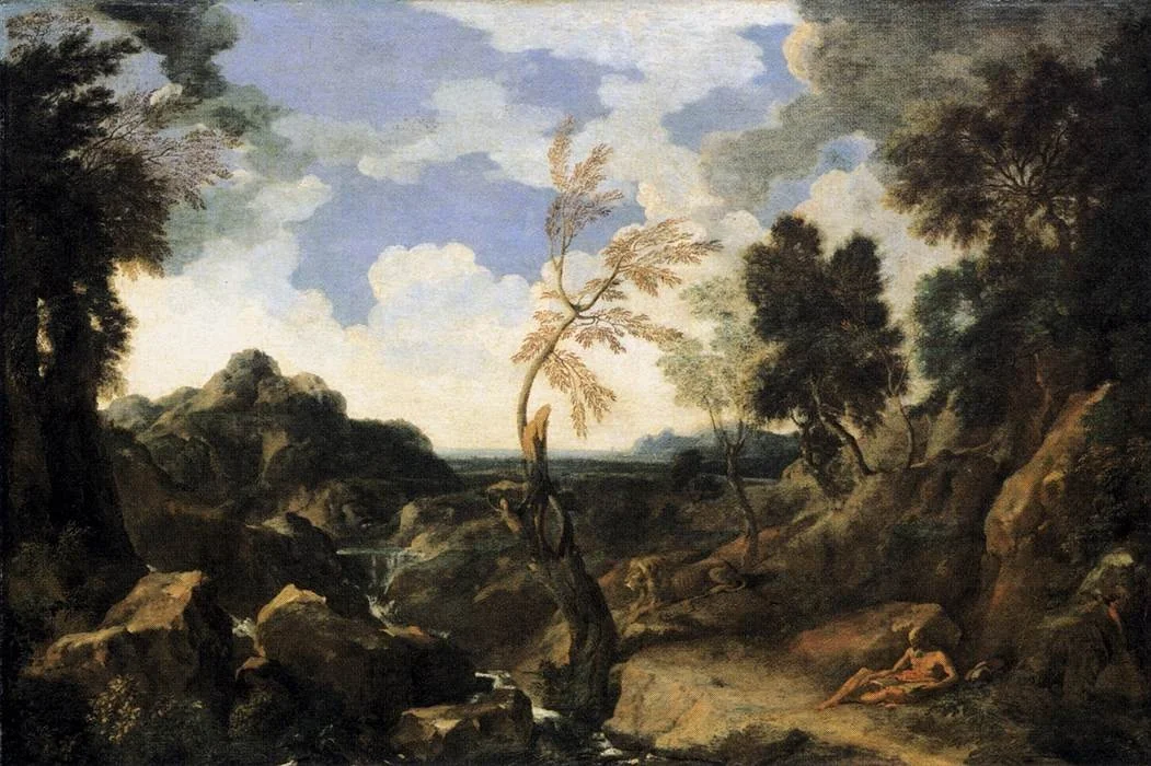 Landscape with Saint Jerome and the Lion, detail