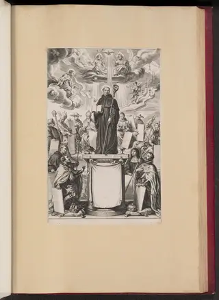 Title Page for Dommo Benedicto Haeftano's S. Benedictvs Illvstratvs, by Cornelis Galle II, ink, 1646