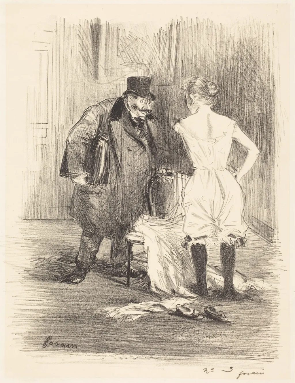 Une saisie (A Seizure), by Jean-Louis Forain, ink, 1891