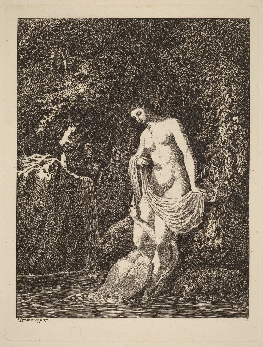 Leda and the Swan, by Salomon Gessner, ink, 1770