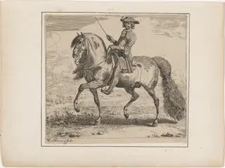 Cavalier on Horseback, by Dirk Maes, ink, 1690