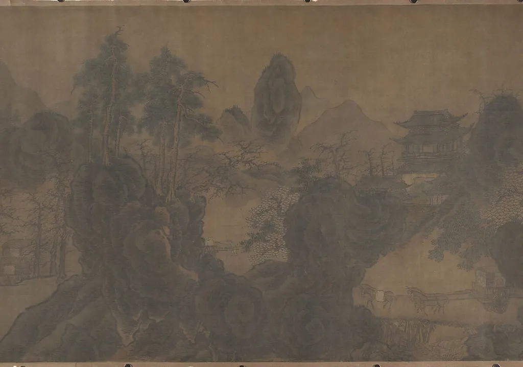 明/清 佚名 舊傳郭煕 關山行旅圖 卷|Traveling amid Mountains, by After Guo Xi, ink, 1649