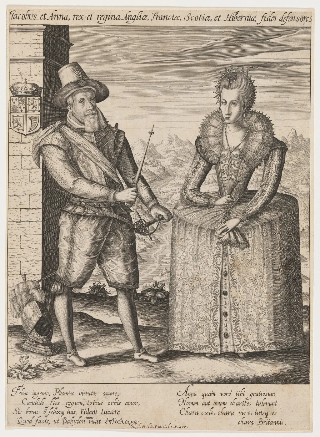 James I and Anne of Denmark, by after Hieronymus Wierix, ink, 1586