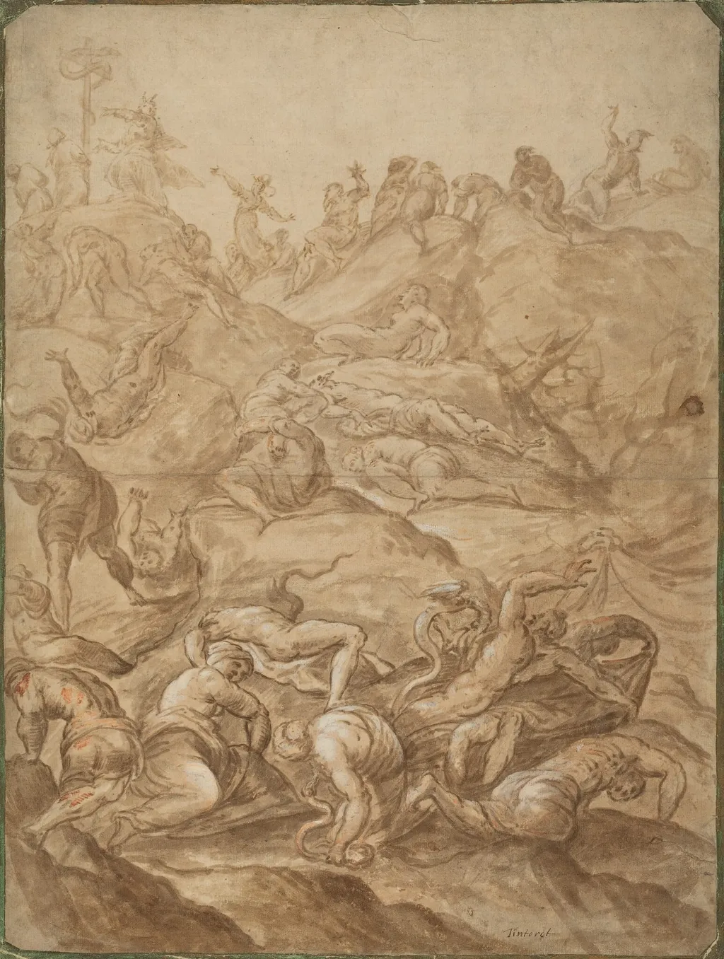 The Brazen Serpent, by after Jacopo Tintoretto, ink, 1556