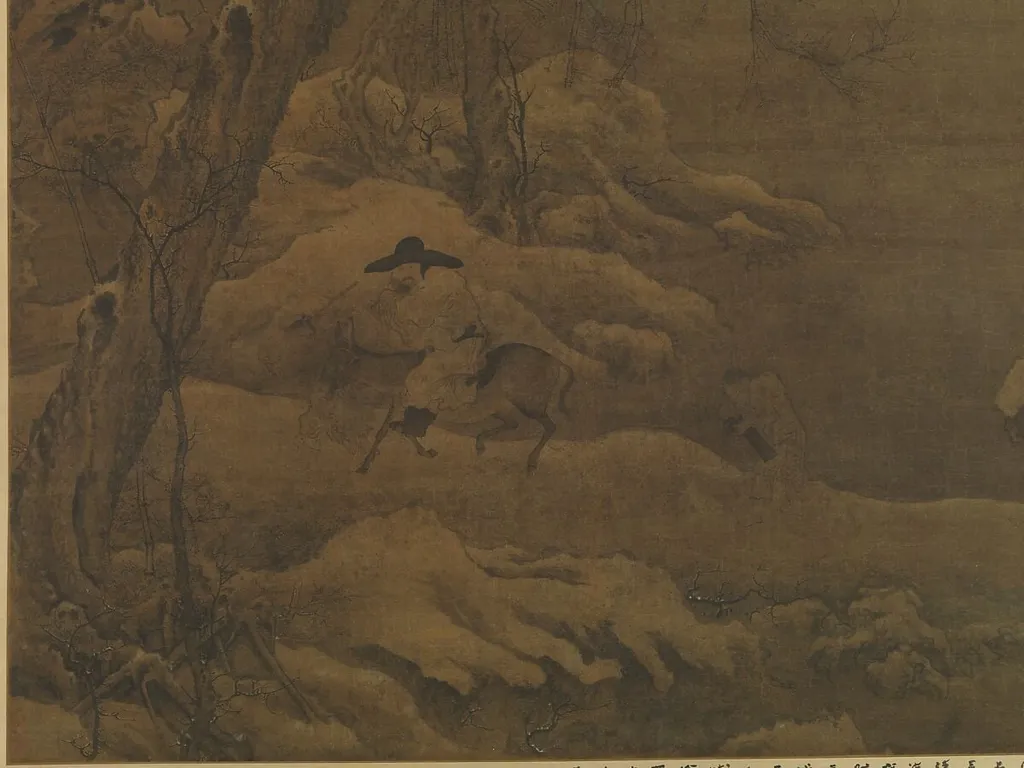 宋 佚名 倣李成 寒林策驢圖 軸|Travelers in a Wintry Forest, by After Li Cheng, ink, 1116