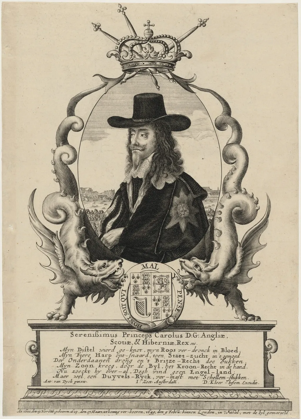 Charles I in a Border of Dragons, by after Sir Anthony van Dyck, ink, 1620