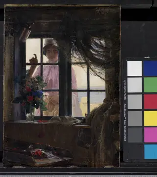 After the Bath. A Young Girl Knocking at the Fisherman's Window