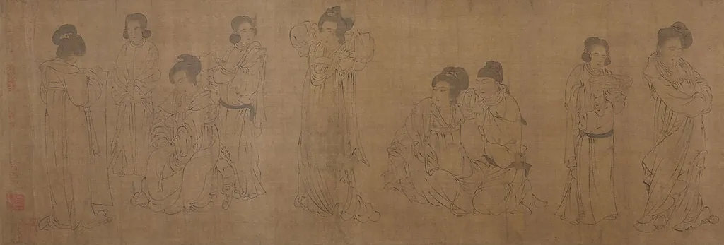 宋 佚名 倣周文矩 宮中圖 卷|In the Palace, by After Zhou Wenju, ink, 1140