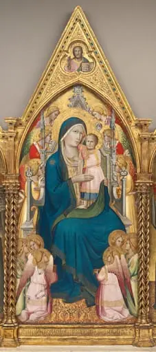 Madonna and Child Enthroned with Twelve Angels, and with the Blessing Christ [middle panel], by Agnolo Gaddi