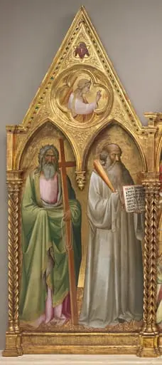 Saint Andrew and Saint Benedict with the Archangel Gabriel [left panel], by Agnolo Gaddi