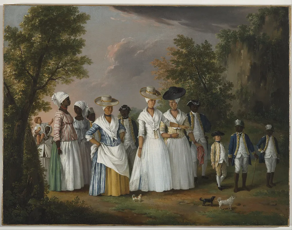 Free Women of Color with their Children and Servants in a Landscape, by Agostino Brunias, oil, 1764