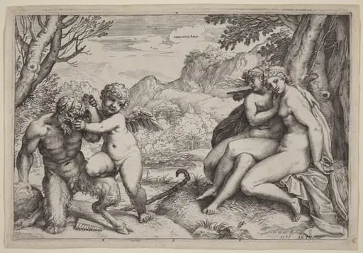 Pan Taming Eros, by Agostino Carracci