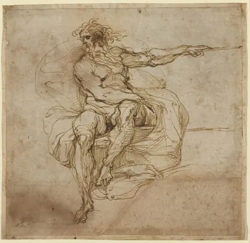 Seated Male Nude [recto], by Agostino Carracci