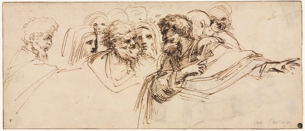Study of Heads (recto), by Agostino Carracci, 1504