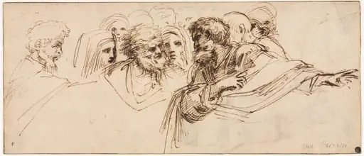 Study of Heads (recto), by Agostino Carracci