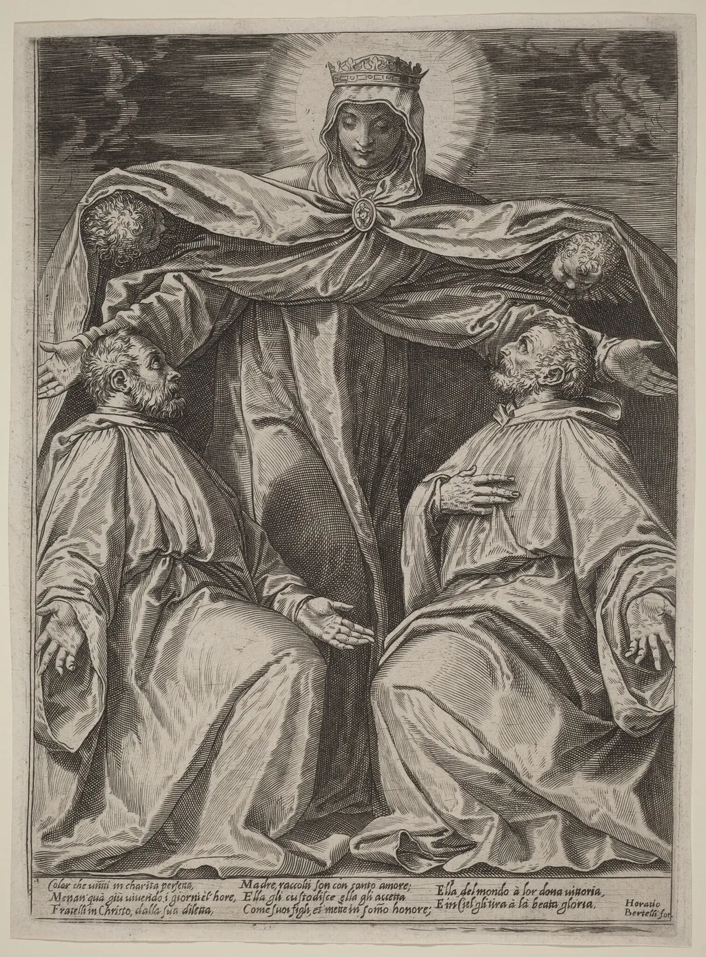 The Madonna Protecting Two Members of a Confraternity, by Agostino Carracci, ink, 1582
