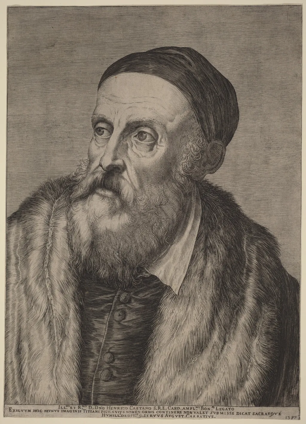 Titian, by Agostino Carracci, ink, 1587