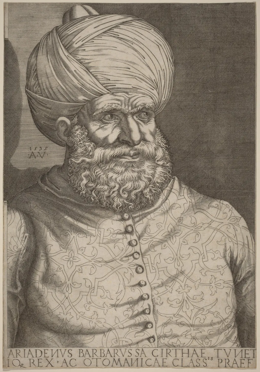 Barbarossa, Khair-ed-Din, by Agostino dei Musi, ink, 1535