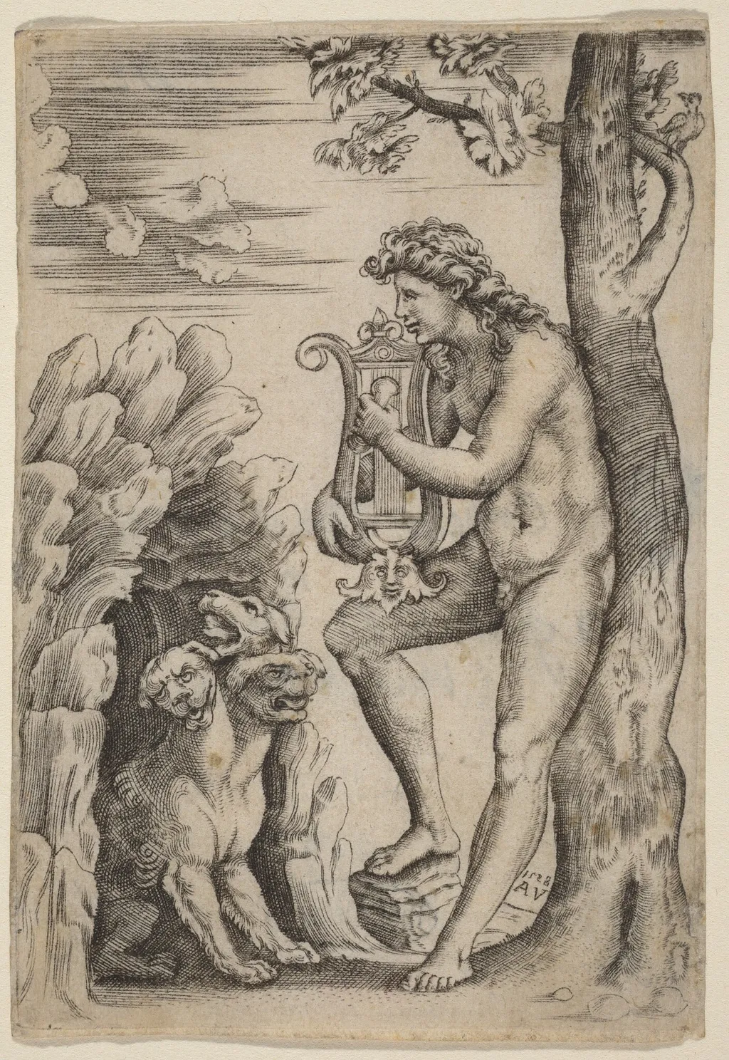 Orpheus, by Agostino dei Musi, ink, 1528