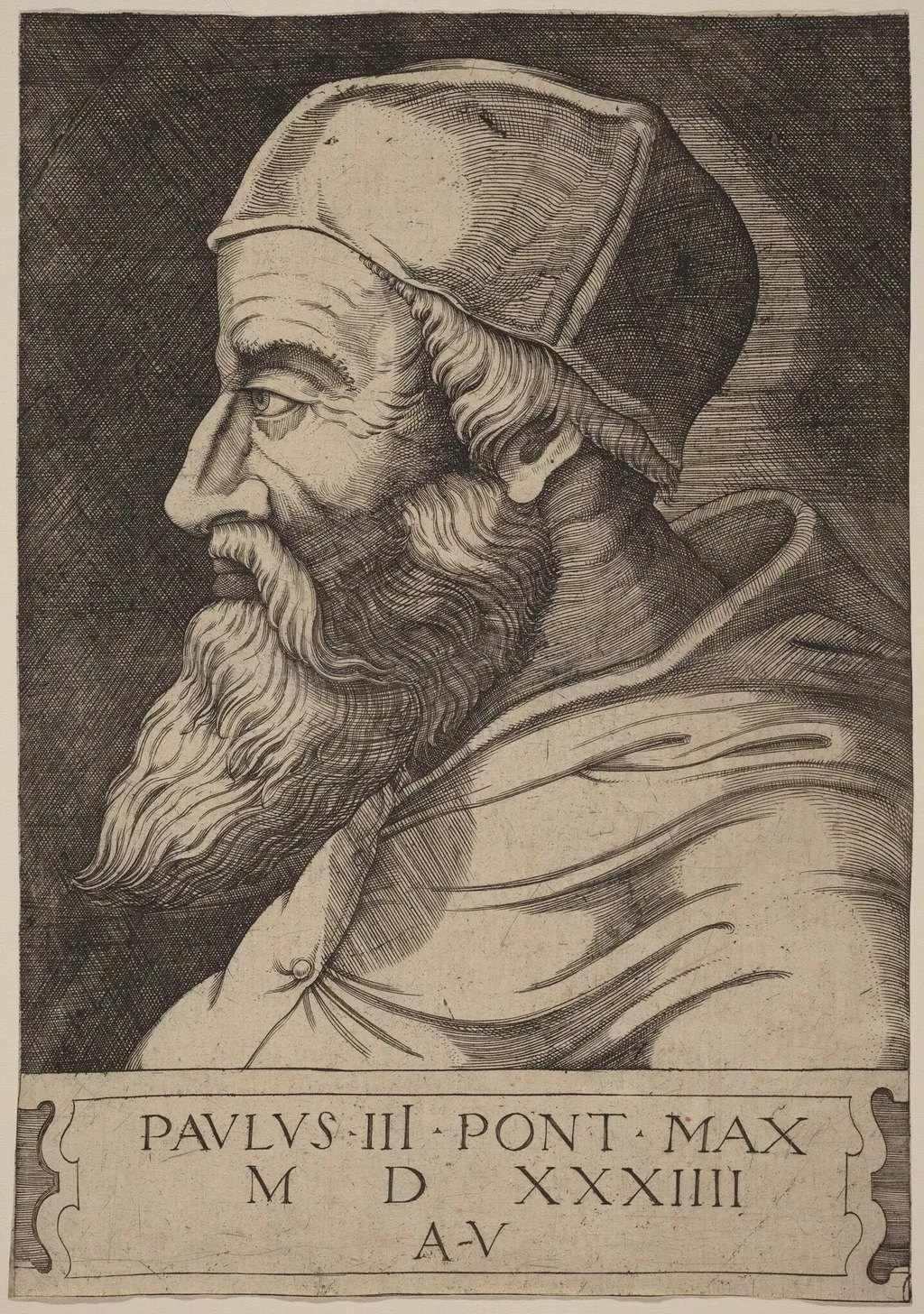 Pope Paul III, by Agostino dei Musi, ink, 1534