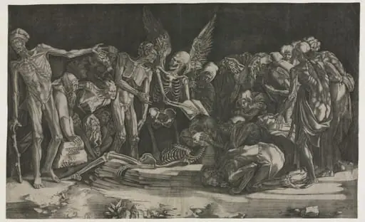 Skeletons, also known as Allegory of Death and Fame, by Agostino dei Musi