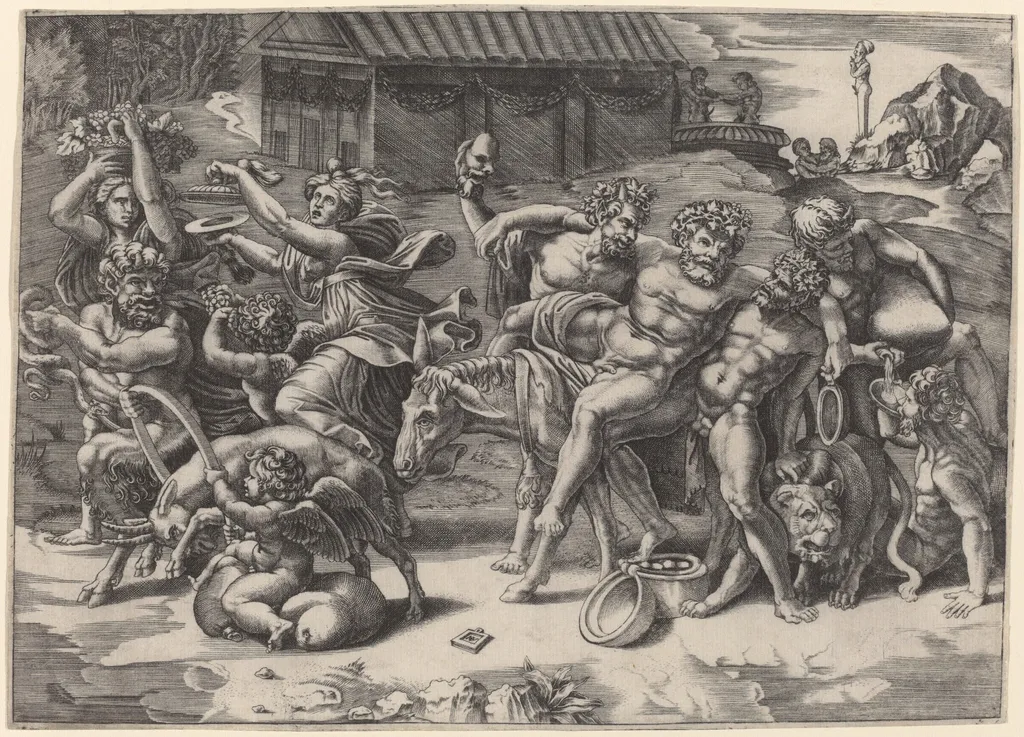 The March of Silenus, by Agostino dei Musi, ink