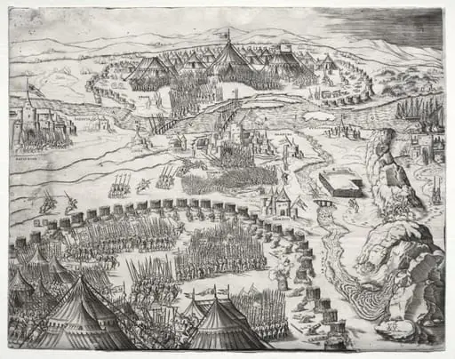 The Position and Camp of the Armies of Charles V and Soliman II, by Agostino dei Musi