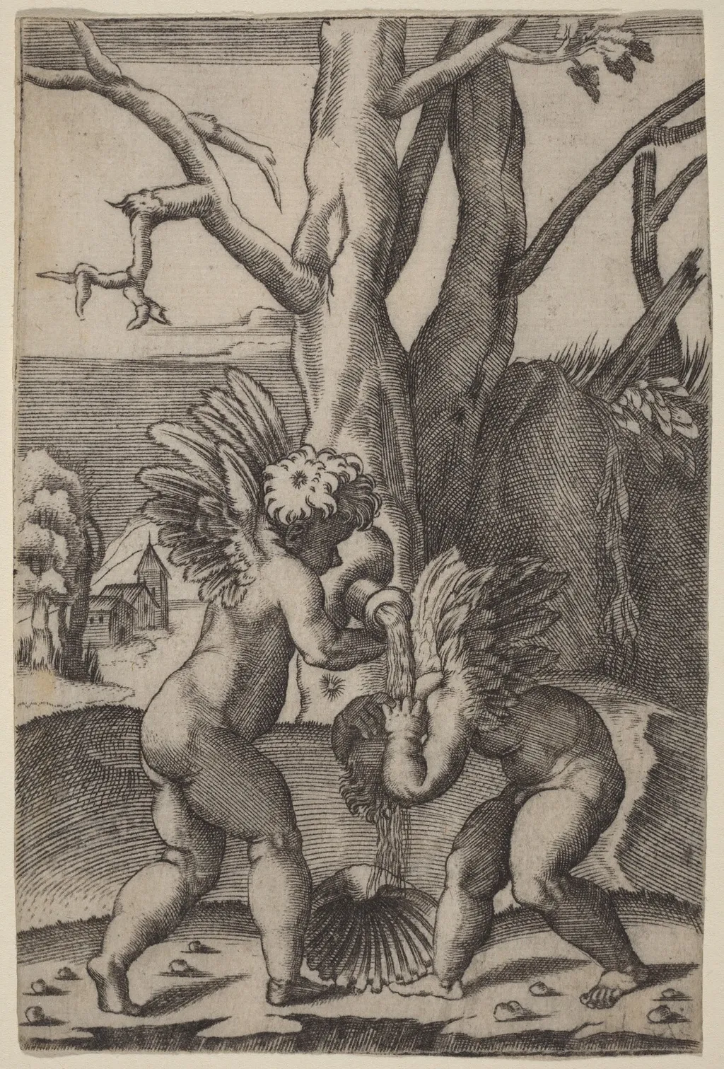 Two Loves, by Agostino dei Musi, ink, 1513