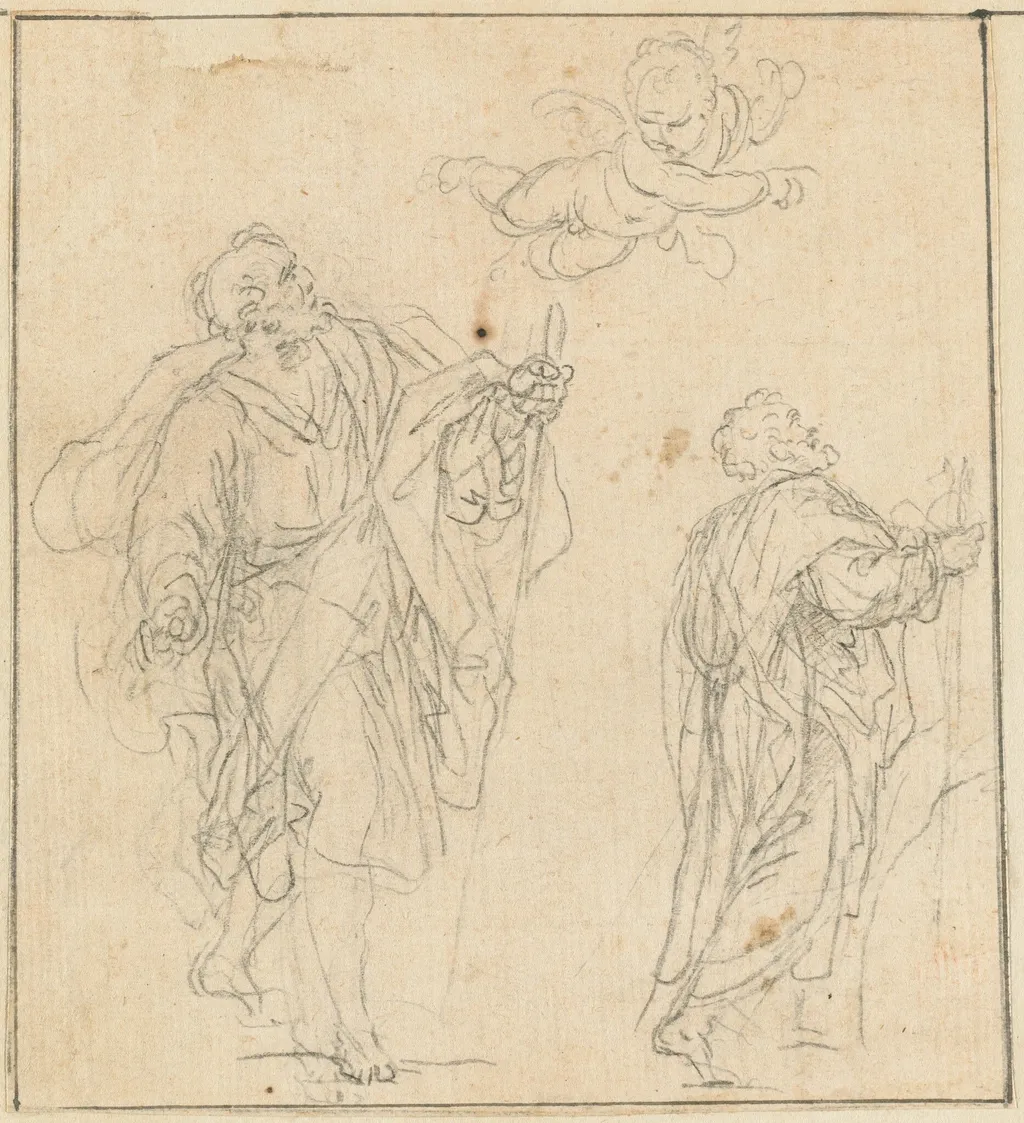 An Apostle Guided by an Angel, by Agostino Masucci, chalk, 1724