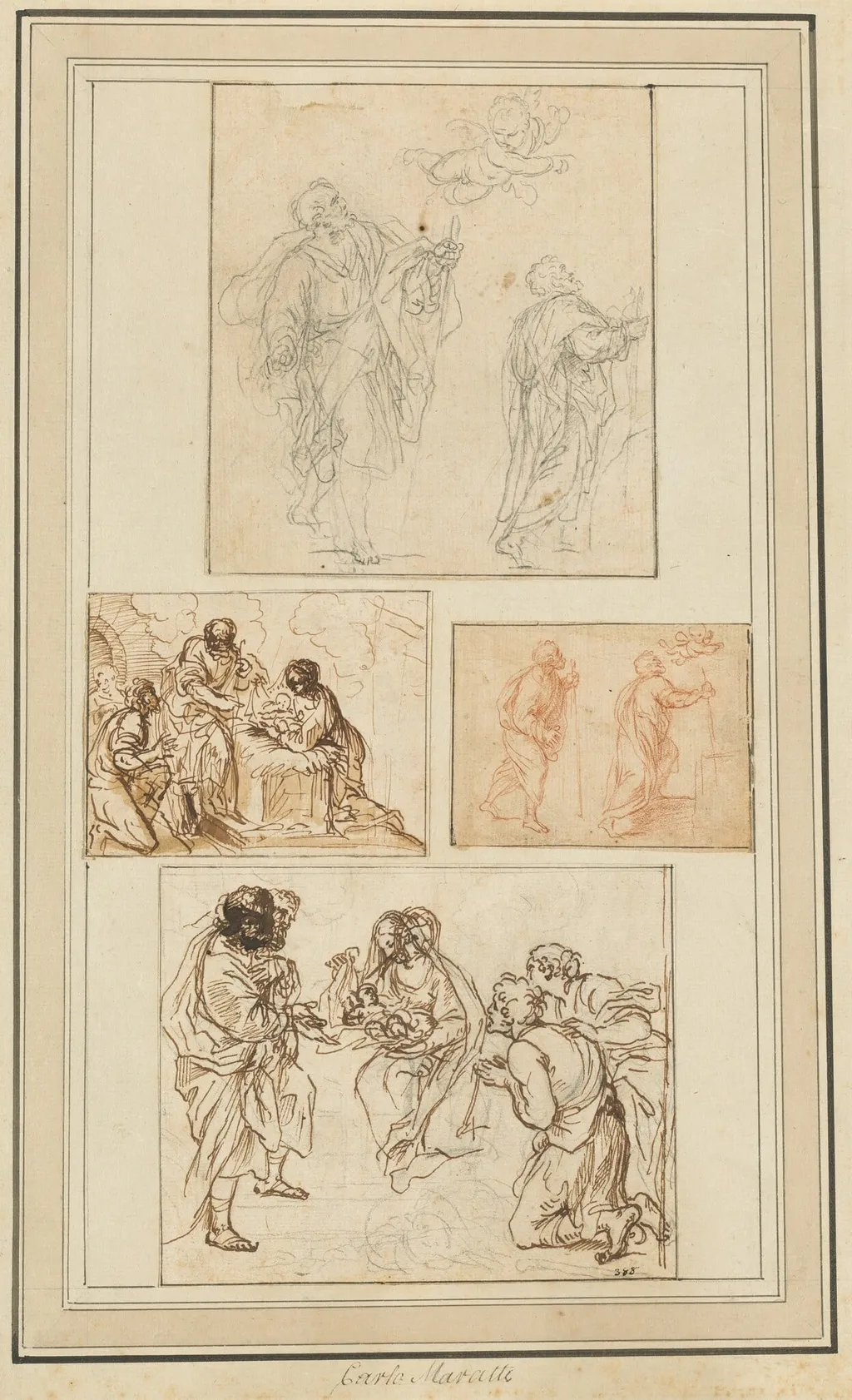 Studies of an Apostle Guided by an Angel and the Adoration of the Shepherds, by Agostino Masucci, 1720