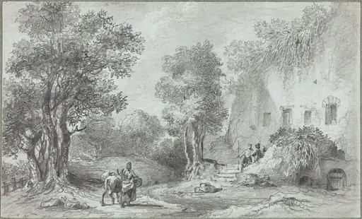 Landscape with Peasants before an Inn, by Aignan-Thomas Desfriches