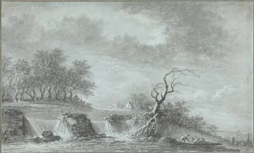 Riverscape with a Waterfall, by Aignan-Thomas Desfriches