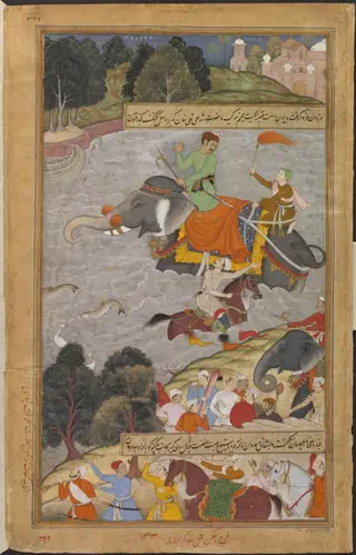 Akbar Crosses the Ganges on an Elephant
