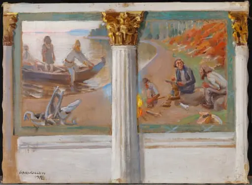 Lönnrot ja runonlaulajat, luonnos Helsingin yliopiston juhlasalin seinämaalaukseksi, by Akseli Gallen-Kallela