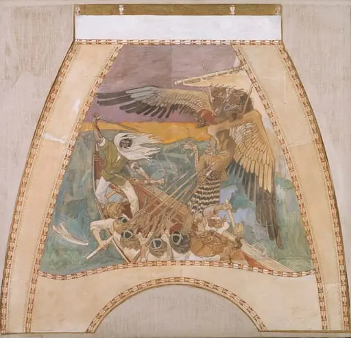 Sammon puolustus, luonnos Suomen paviljongin kupolifreskoihin Pariisin vuoden 1900 maailmannäyttelyyn, by Akseli Gallen-Kallela