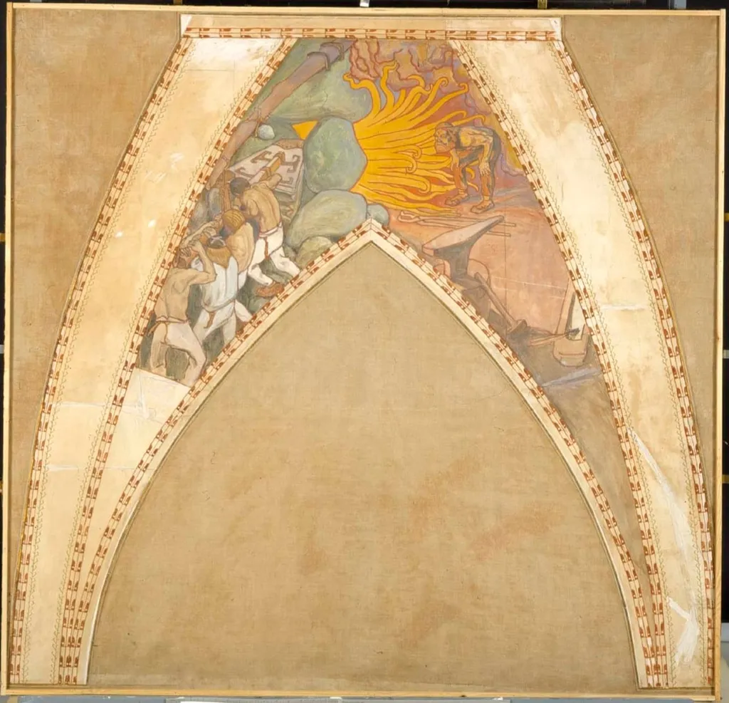 Sammon taonta, luonnos Suomen paviljongin kupolifreskoihin Pariisin vuoden 1900 maailmannäyttelyyn, by Akseli Gallen-Kallela, unspecified