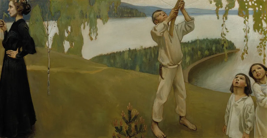 Spring, study for the Jusélius Mausoleum frescos, by Akseli Gallen-Kallela, tempera, 1903
